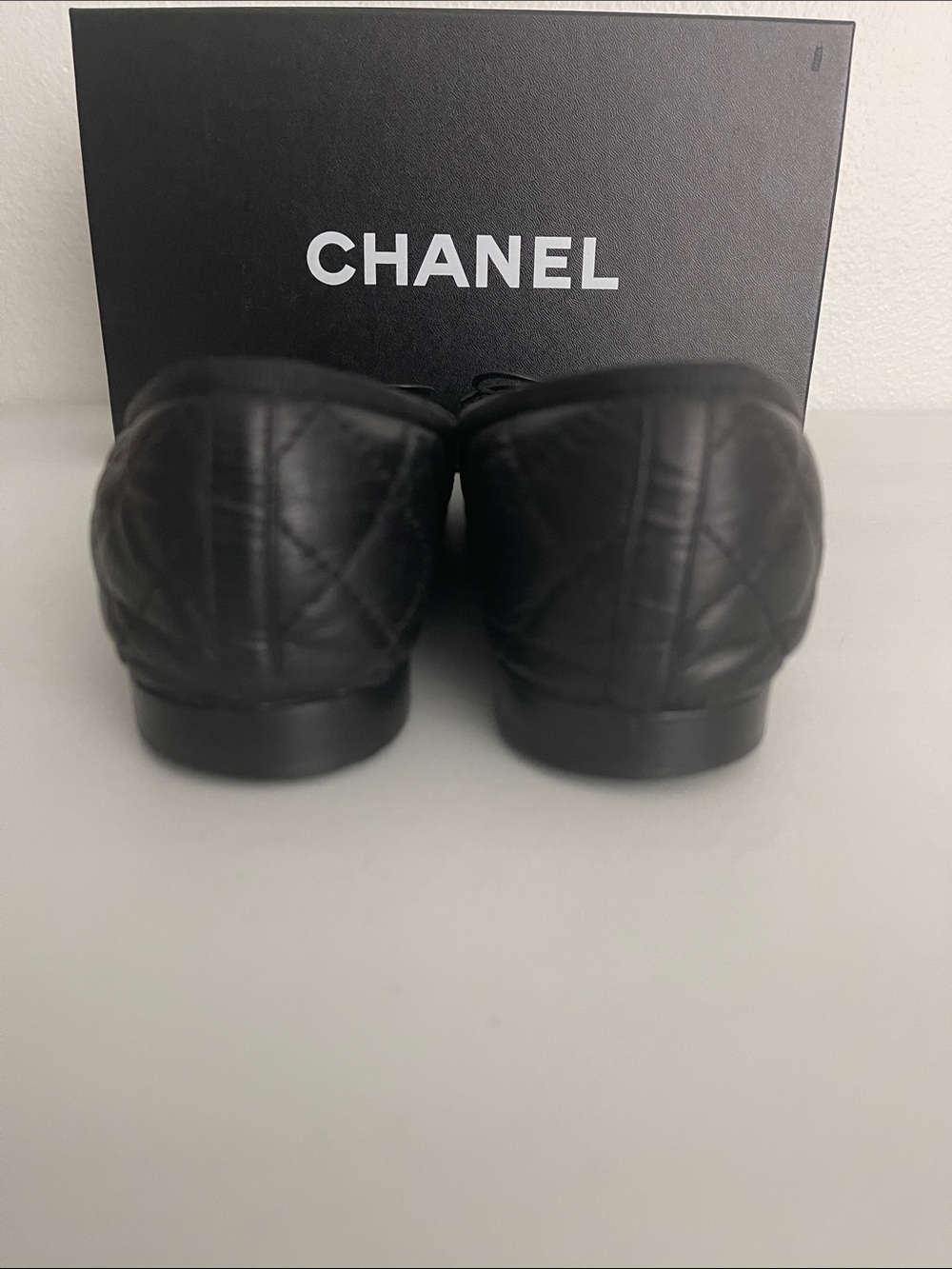 CHANEL Classic Quilted Black Leather CC Ballet Flats Size 38.5 US 7.5 w Box - Picture 3 of 9